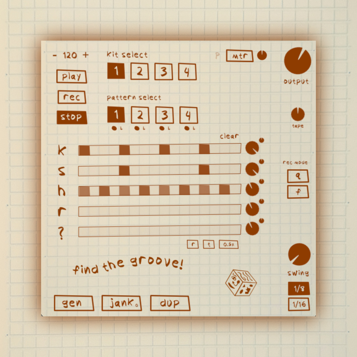 drumr drum sequencer interface on a paper grid