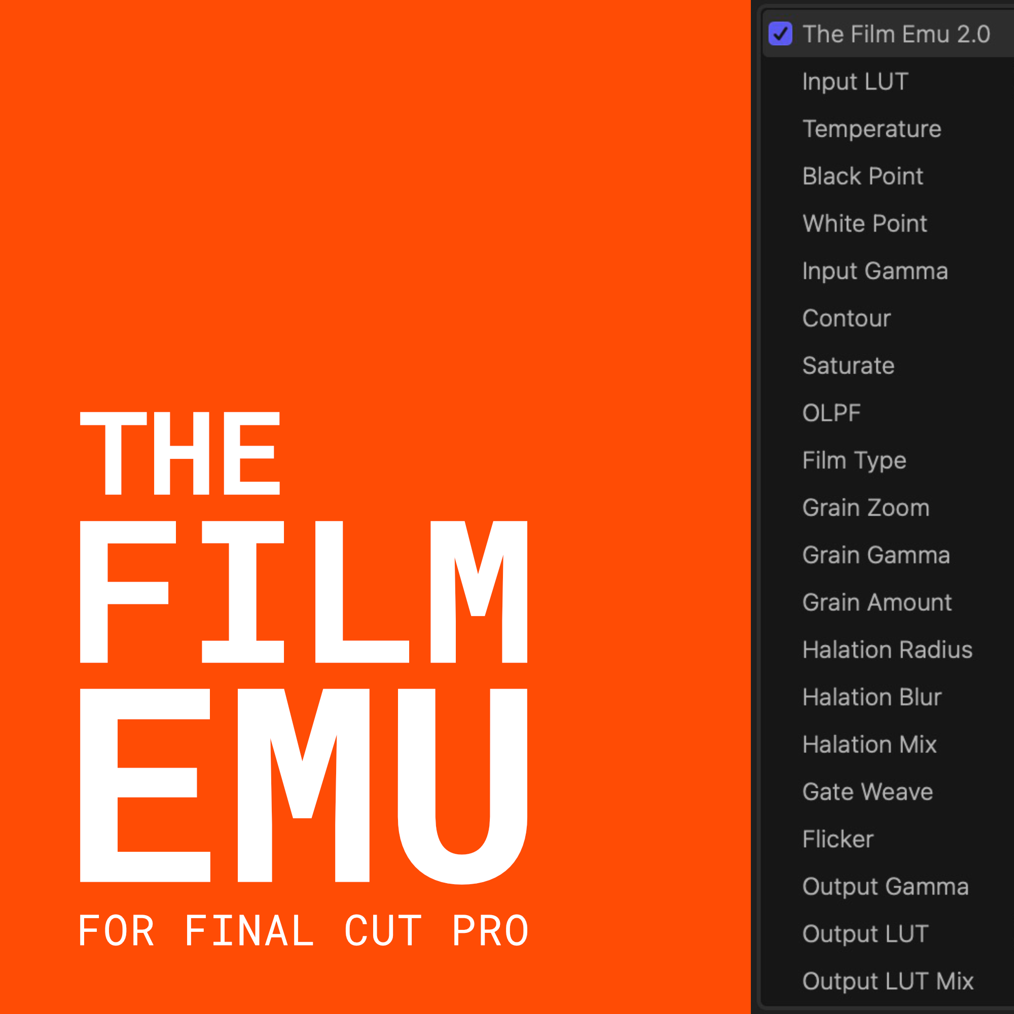 Film Emu artwork with colour grading controls